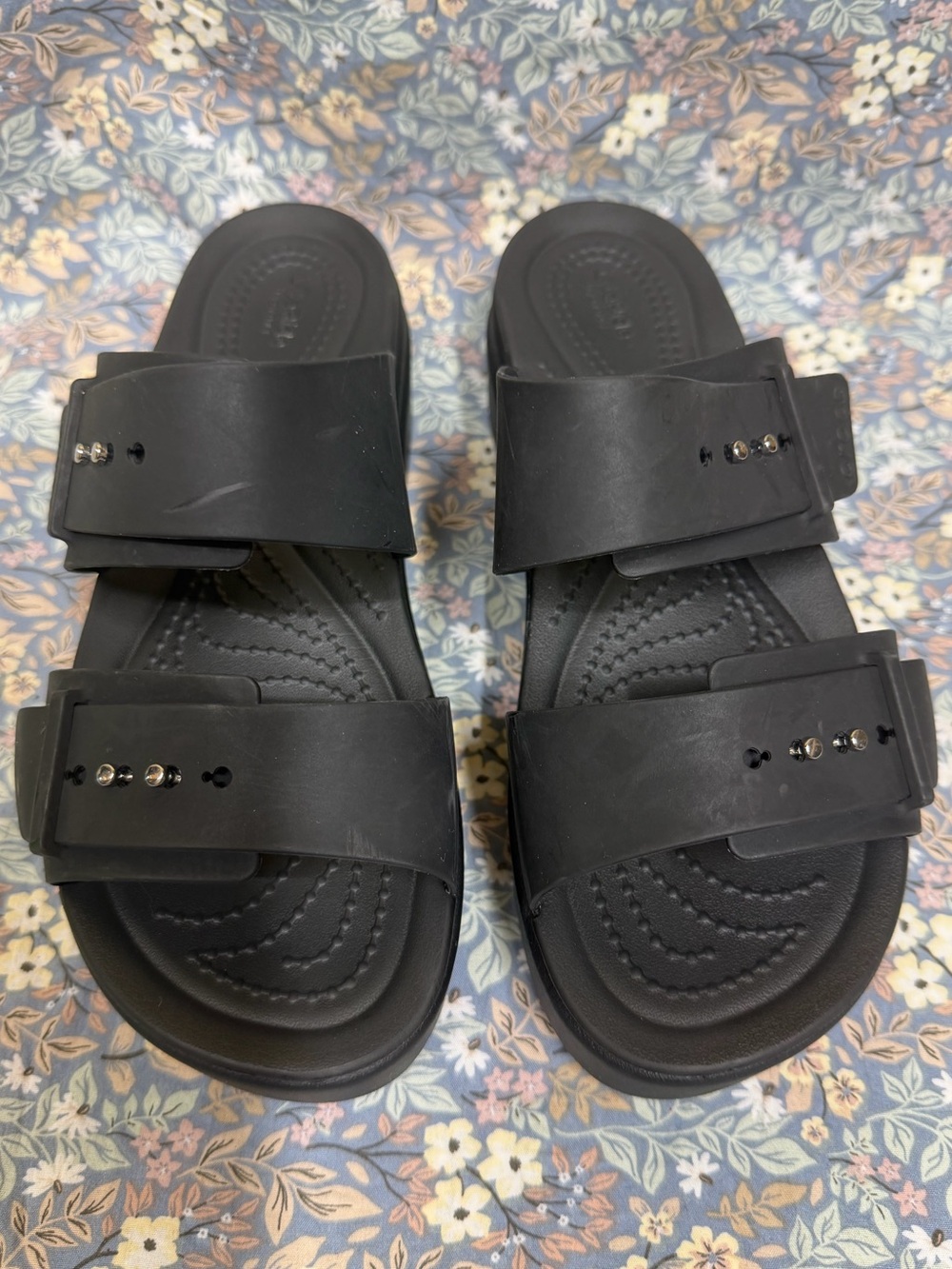 CROCS Brooklyn Buckle Low Wedge-Black Dual-Buckle Slide Sandals